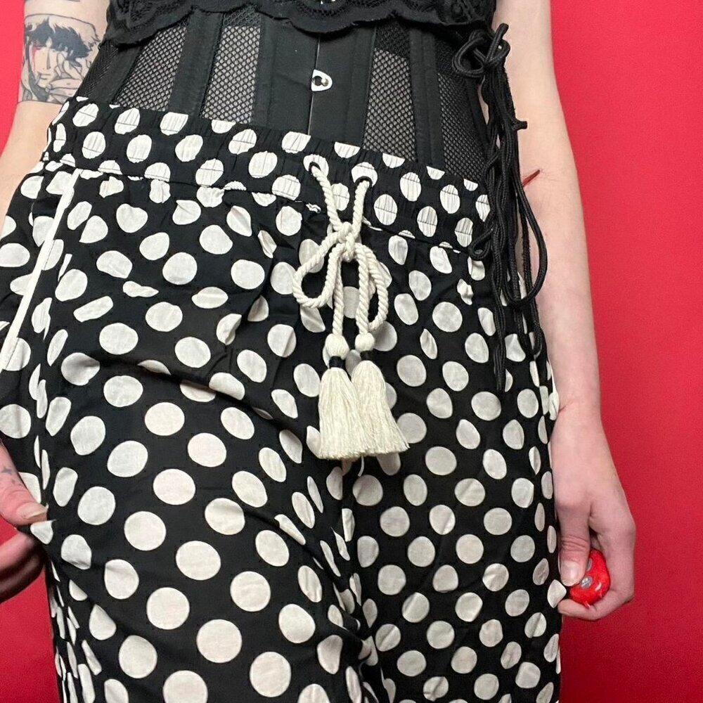 Anthropologie / sheer boho casual polkadot pants with tassel drawstrings - Picture 5 of 5